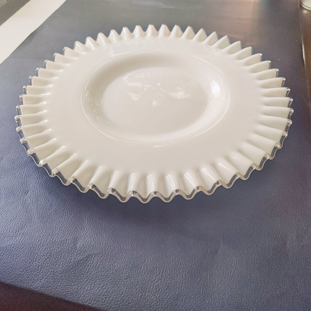 Fenton Silver Crest Milk Glass Platter - Cake Plate 12.5" diameter, ruffled edge